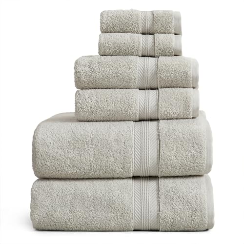 Springtree Home White Bath Towels Set of 6 | Ultra Quick Dry Bath Towels | 100% Combed Cotton | Absorbent Quick-Dry Towels for Bathroom | Oeko-TEX® Standard 100 Cotton | Queenstown Collection - Grey - color: High Rise Grey, size: 6 Piece Set