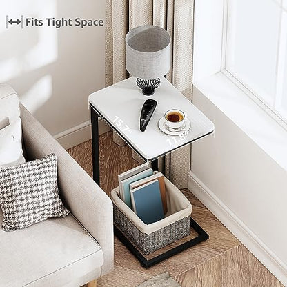 QEEIG C Table Side Table Set of 2 Living Room Sets C Shaped Couch Tray End Tables Modern, Black and White (017-30WB) - color: White & Black, size: 11.8"W x 15.7"D x 25.6"H (2P)