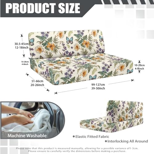 Butterfly Hibiscus Ferns Print 3 Pcs RV Dinette Cushion Covers with Pillowcase Non-Slip Sofa Protector Comfortable 2 Seat Sofa Chair Cover Slipover for Travel Trailer Couch - color: Butterfly Hibiscus Ferns