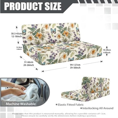 Butterfly Hibiscus Ferns Print 3 Pcs RV Dinette Cushion Covers with Pillowcase Non-Slip Sofa Protector Comfortable 2 Seat Sofa Chair Cover Slipover for Travel Trailer Couch - color: Butterfly Hibiscus Ferns