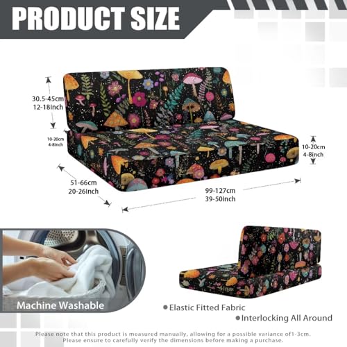 Abstract Mushroom Floral Fern Leaf Print RV Dinette Cushion Covers Camper Sofa Cushion Cover Stretchable RV Dinette Seat Covers 2Pcs with Backrest & Bench Cover, 2Set - color: Abstract Mushroom Floral Fern Leaf