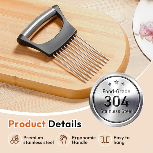 Onion Slicer, Stainless Steel Onion Holder for Slicing with Protective Case, Onion Cutter Tool for Meat Lemon Potato Tomato Avocado Egg Kitchen Slicing Assistant Tool (1 PCS) - color: 1 PCS