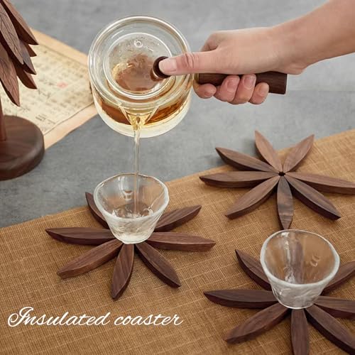 Trivets for Hot Dishes, 4Artful Foldable Wooden Hot Pads for Kitchen, Stored as a Decorative Christmas Tree for Dishes, Pans, Teapots | Creative Kitchen Gift in Walnut Wood