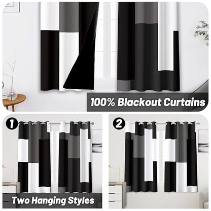 Tyrot Black Grey 100% Blackout Curtains 52 inch Length 2 Panels Set White Grey Modern Abstract Geometric Drapes for Kitchen Black Out Curtains Insulated Room Darkening Small Window Curtains, 52Wx45L - color: Grey, size: 52"W x 45"L (Pack of 2)