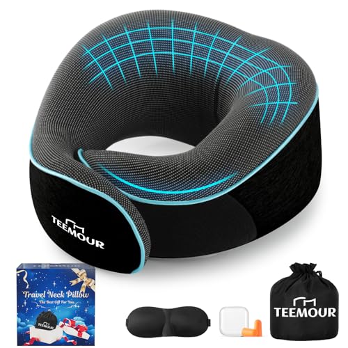 Travel Pillow Neck Pillow for Airplane Travel Essentials - Memory Foam Travel Neck Pillow, Stops Head Bobbing With Eye Mask & Earplugs, Portable Carry Bag for Long Flights| Airplane Accessories Black - color: Black (Medium Size)