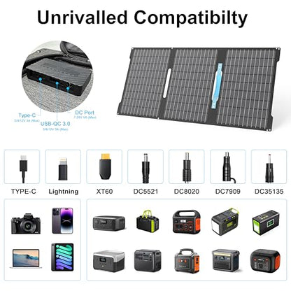 45W Portable Solar Panels Chargers with USB-C, USB-A and DC Outputs Foldable IP67 Waterproof Solar Panel for Camping,Power Emergency for Small Power Station,Phones, Power Banks - style: EP-45W