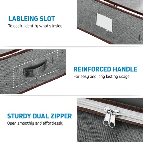 Under Bed Storage Bins - Pack Of 4 Under The Bed Storage Containers For Clothes, Blankets, Winter Clothing, & Shoes - Underbed Storage Containers With Handles, Dual Zippers, & Clear Top