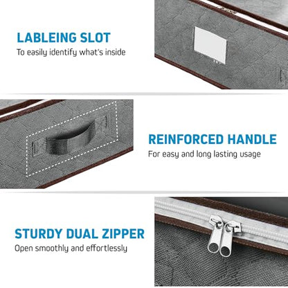 Under Bed Storage Bins - Pack Of 4 Under The Bed Storage Containers For Clothes, Blankets, Winter Clothing, & Shoes - Underbed Storage Containers With Handles, Dual Zippers, & Clear Top