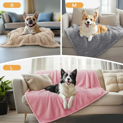1 Pack 3 Calming Blankets Fluffy Premium Fleece Pet Blanket Soft Sherpa Throw for Dog Puppy Cat Beige/Pink/Grey Medium (30" x20") - color: Beige/Pink/Grey, size: Medium (Pack of 3)