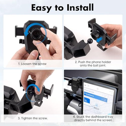 FIILINES Phone Holder for Ford Mustang Mach-E 2023-2026 (Fit 15.5" Touch Screen), Phone Mount with Dash Organizer for Mustang Mach-E Accessories, 360 Degree Rotation Dash Mount Cell-Phone Holder - size: For Mustang Mach-E 2023-2026