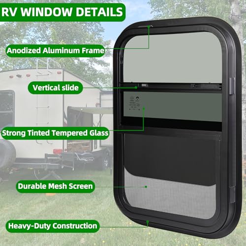 RV Window,Camper Replacement Vertical Sliding RV Window for Cargo Trailer Utility Travel Trailer Cargo Van Truck SUV 18" W x 30" H,Fit 15/16" or 1-3/8" Thick Wall,Allow Error 1/16",DOT Approved - size: 18"W x 30"H