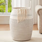 OIAHOMY Laundry Hamper Woven Cotton Rope Large Clothes Hamper 25.6" Height Tall Laundry Basket with Extended Cotton Handles for Storage Clothes Toys in Bedroom, Bathroom, Foldable (Light Grey) - color: White black