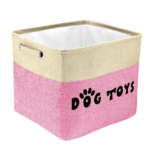 PET ARTIST Dog Toy Basket, Collapsible Dog Toy Bin Box with Comfortable Handles, Large Pet Toy Storage Basket Organizer for Accessories, Toys,Coat & Clothing,Blanket Leash (Pink, L:15"x13"x12") - color: Pink, size: L:15"x13"x12"