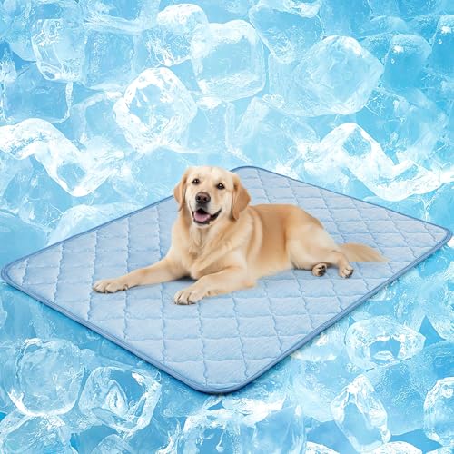 LOOBANI Dog Cooling Mat for Extra Large - 60" x 40" Pet Cooling Pad for Pet with Anti-Slip Bottom, Premium Q-MAX>0.5 Self-Cooling Pad for Dogs, Cats, Indoor & Outdoor Use, Couch, Bed, and Floor - color: Blue, size: XX-Large (60''x40'')