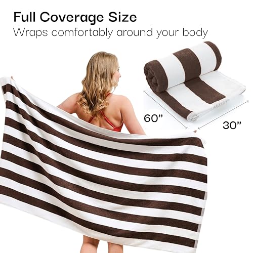 Salt Earth Cotton Striped Beach Cabana Towel, 6 Pack - 30"x60" Quick Dry Towels, Pool Essentials, Travel, Gym & Bathroom Towels, Oversized Beach Vacation EssentialsCoffee Brown - color: Coffee Brown, size: Pack of 6