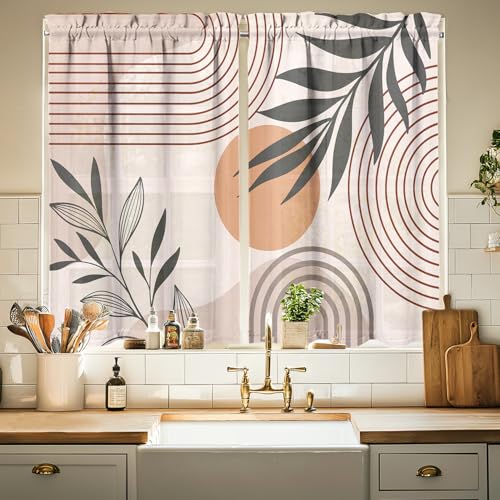 Boho Kitchen Curtains 24 Inch Length Modern Window Curtain Over Sink Bohemian Small Short Tier for Bathroom Cafe Rod Pocket (2 Panels, 27.5" W x 24" L) - color: Boho 01, size: 27.5"W x 24"L (Pack of 2)