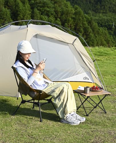 iClimb Ultralight Compact Camping Folding Beach Chair with Anti-Sinking Large Feet and Back Support Webbing (Brown- Square Frame) - color: Brown (Square Frame)