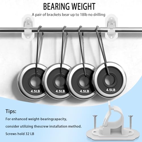 No Drill Curtain Rod Brackets， No Drill Needed Curtain Rod Holders, Adhesive Curtain Rod Holder，Multipurpose Nail Free Stick on Curtain Rod Hooks Self Adhesive Rod Holder Hooks（White 4Pcs） - color: White-4pcs