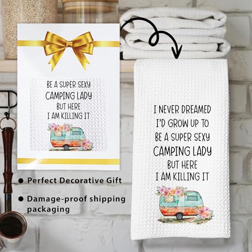 Camping Kitchen Towels 16x24 Waffle Weave, I Never Dreamed I’d Grow Up to Be a Super Sexy Camping Lady Dish Towels, Camp RV Gifts for Women, Gifts for Campers -A01 - color: Camping_01