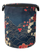 Japanese Cherry Blossom Laundry Basket, Blue Large Clothes Hamper Bag with Handles, Space Saving Foldable Design for Nursery - color: Japanese Wave Cherry Blossom