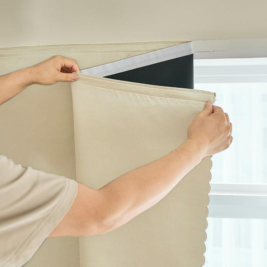 AJAZZ 100% Blackout Self Adhesive Curtains Small Window Short Temporary Black Out Curtains Easy to Install Used for Bedroom Kitchen Window Cover (Beige, 35" W x 48" L 1 Panel) - color: Beige/ Thickened, size: 35"W x 48"L (Pack of 1)