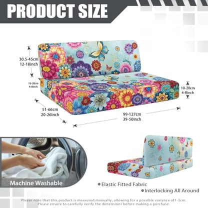 RV Cushion Covers Dinette Booth Seats Set, Colorful Bohemia Flower Butterfly Camper Cushion Covers Couch Cover 2 Cushion Slipcovers RV Sofa Cover for Dinette - color: Colorful Bohemia Flower Butterfly