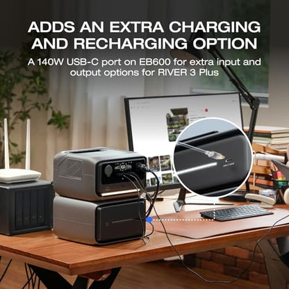 EF ECOFLOW Portable Power Station River 3 Plus with EB600 Extra Battery, Expand Capacity from 286Wh to 858Wh, 3 Up to 1200W AC Outlets, <10 MS UPS, <30 dB Quiet, River 3 Max Plus LiFePO4 Battery - style: RIVER 3 Plus+EB600