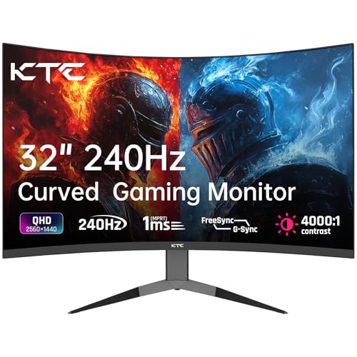KTC 32 Inch 240Hz Curved Gaming Monitor, 2K 1440P Computer PC Monitor with 1000R 1ms Frameless, Adaptive Sync,122% sRGB, HDMI, DisplayPort, Tilt Adjustable, H32S25E - color: Black, size: 32" 2K Curved 240Hz
