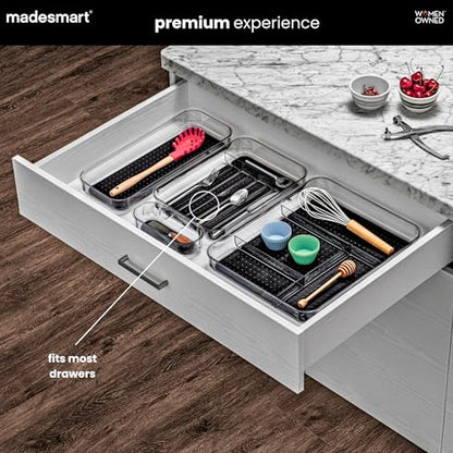 madesmart Premium Small Clear Silverware Tray, 5 Compartment Flatware Organizer for Forks, Knives & Spoons, Non Slip Base, Carbon - color: Clear/Carbon