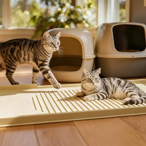 ISSEVE Cat Litter Mat 54" x 27.5" XXL, Extra Large Silicone Mat for Litter Box, 1.38" Raised Edge Waterproof Litter Trapping Mat Pad for Scatter Control, Soft on Kitty Paws, Protect Floor (Beige) - color: Beige