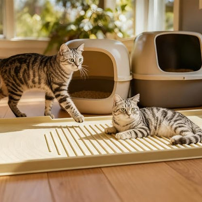 ISSEVE Cat Litter Mat 54" x 27.5" XXL, Extra Large Silicone Mat for Litter Box, 1.38" Raised Edge Waterproof Litter Trapping Mat Pad for Scatter Control, Soft on Kitty Paws, Protect Floor (Beige) - color: Beige