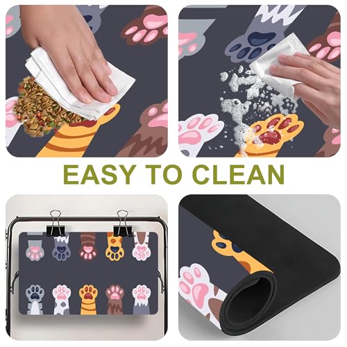 Cat Food Mat Pet Feeding Mat Paw 12" X 20" Non-Slip Super Absorbent, Dog Food Mat Pet Supplies for Floor (Dark Gray) - color: Dark Gray