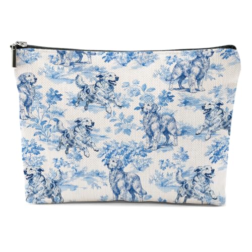 Chinoiserie Golden Retriever Makeup Bag, Golden Retriever Gifts Cosmetic Bags Portable Travel Toiletry Organizer Bag Makeup Pouch, Sister Birthday Christmas Dog Gifts for Women Mom Friend - color: Multicolor 0748
