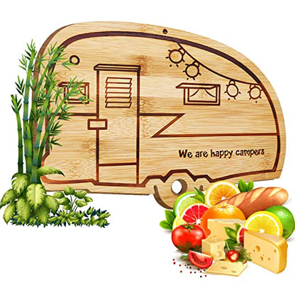 RV Cutting Board Campsite Retro Happy Camper Bamboo Wood Camper Chopping Board Perfect Funny Serving Tray for Vegetables Fruit Cheese, RV Camper gifts,Home Deco - style: RV