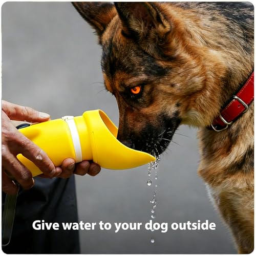 Jalopink Portable Dog Water Bottle, 2-in-1 Leak Proof & Collapsible Silicone Pet Dispenser with Built-in Bowl, Food Grade Travel Cup for Walking, Hiking (19oz/550ml, Yellow) - color: Yellow