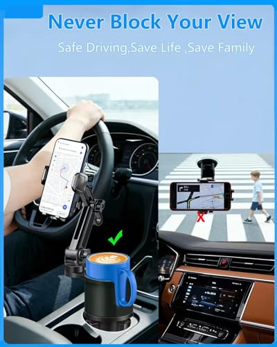 Cup Phone Holder for Car [2 in 1 Upgraded] Universal Car Cup Holder Phone Mount Long Adjustable & Rotatable Arm, Sturdy No-Shake Design, Fit with iPhone 4-7 inches Smartphones & Big Bottle - color: Natural