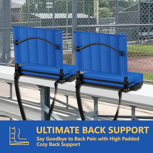 Stadium Seat for Bleachers with Back Support, Portable Bleacher Seat with Wide Comfy Padded Cushion, Metal Hook, Folding Stadium Chair with Shoulder Strap, Carry Handle, Cup Holder, Blue - color: Blue