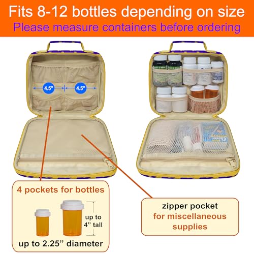 Medium Travel Pill Bottle Organizer, Child Medicine Bag with Zipper Toy, Carrier for Kids Medications and Medical Supplies - Yellow Stars - color: - M Kid Yellow Stars