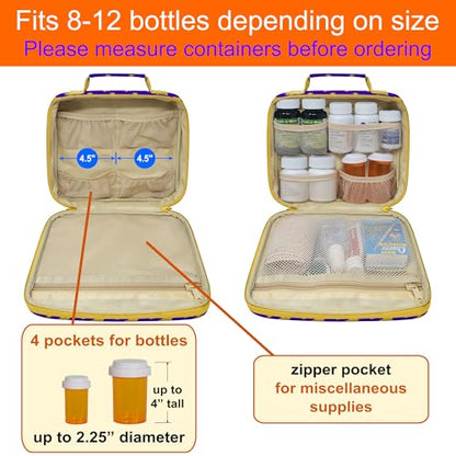Medium Travel Pill Bottle Organizer, Child Medicine Bag with Zipper Toy, Carrier for Kids Medications and Medical Supplies - Yellow Stars - color: - M Kid Yellow Stars