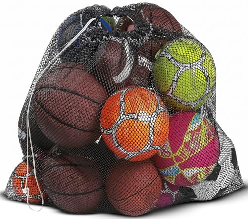 Mesh Equipment Bag - 32” x 36” and 24” x 36” - Adjustable, sliding drawstring cord closure. Perfect mesh bag for parent or coach, making it easy to transport and keeping your sporting gear organized. - color: Black, size: 24" x 36"