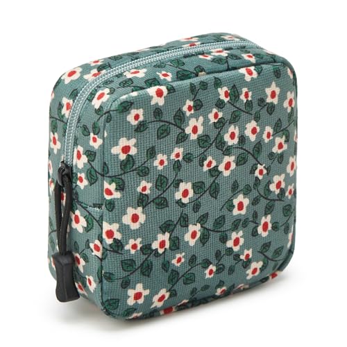 Small Makeup Bag for Purse,Mini Cosmetics Bag cute Zipper corduroy Cosmetic Pouch Storage Pouch Travel Toiletry Organizer for Women Girls(Green Sunflower) - color: Sunflower-Green