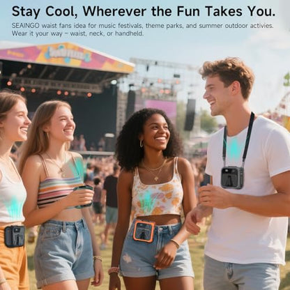 SEAINGO Portable Waist Fan Rechargeable – 10000mAh, 42 ft/s Max, 5 Speeds 16000RPM, Personal Cooling Wearable Clip Body Belt Shirt Fans, Hanging Neck Fan with Light - color: Pure Black