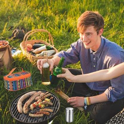 Camping Spice Kit, Salt and Pepper Shakers with Travel Bag, 6 Pc | Stainless Steel Containers with Pour Lids and Labels Organize Sugar, Herbs and Seasonings for Hiking, BBQ, RVing and Picnics - color: Orange