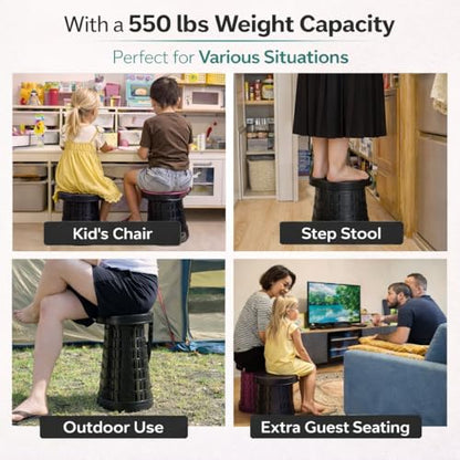 Telescoping Folding Camping Stool, Portable Adjustable Height Outdoor Chair, 1-Second Setup, Compact Lightweight for Camping, Fishing, Hiking(Deep Black) - color: Deep Black