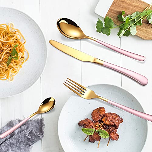AARAINBOW 7 Pieces Stainless Steel Flatware Set Portable Reusable Cutlery Set Travel Utensils Set Including Chopsticks Knife Fork Spoon Straws Cleaning Brush Dishwasher Safe (7 Pink Golden) - color: 7 Pink Golden