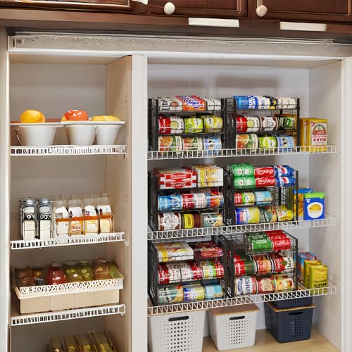3 Tier Stackable Can Rack Organizer for Pantry, Adjustable Can Holder for Various Ounce of Canned Food Soup Goods Soda Drink, Rolling Tiered Can Dispenser for Kitchen Cupboard Cabinet, 2 Pack - style: 3-Tier 2-Pack