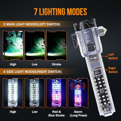 Car Emergency Flashlights Rechargeable 2Packs, 990,000L High Lumens Car Flashlight Emergency Kit, 7 Modes Tactical LED Flash Light with Window Breaker, Belt Cutter, Alarm Buzzer, Magnet, USB C for Car - size: 2pc-XL