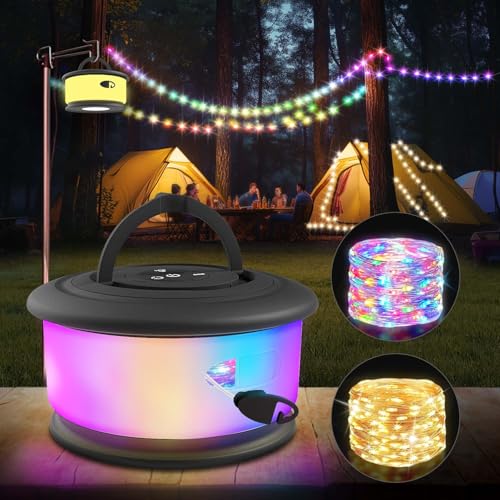 Camping String Lights,2 in 1 Upgraded 32.8FT Rechargeable Tent Lights String with 19 Lighting Modes,Quick Storage camping lights，Portable LED Lamp for Bedroom Yard Decor Christmas Camping(Black) - style: Black