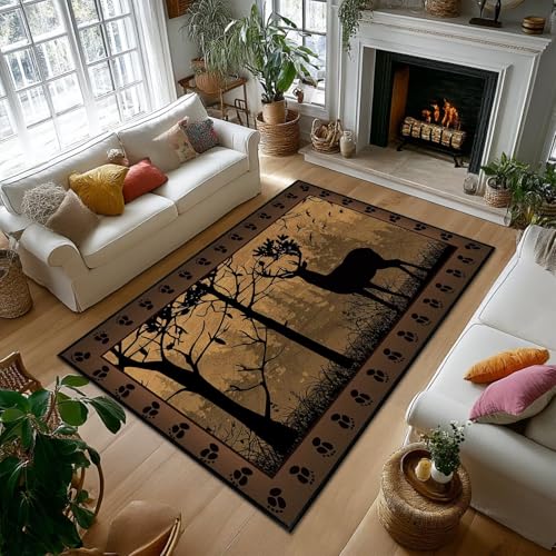 Cabin Rustic Area Rug 5x7,Deer Country Wildlife,Vintage Area Carpets for Bedroom,Ultra-Thin Washable Throw Floor Rugs Indoor Non Slip Accent Floor Mats for Living Room,Dining Room,Laundry Room,Brown - color: Brown Black, size: 5'x7'