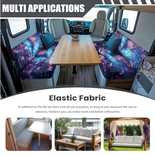 Butterfly Daisy Galaxy Pattern RV Dinette Cushion Covers with Pillowcase, 3 Pcs Breathable Camper Cushion Slipcover Replacement Non-Slip Furniture Protector for RV Camper Bench - color: Butterfly Daisy Galaxy